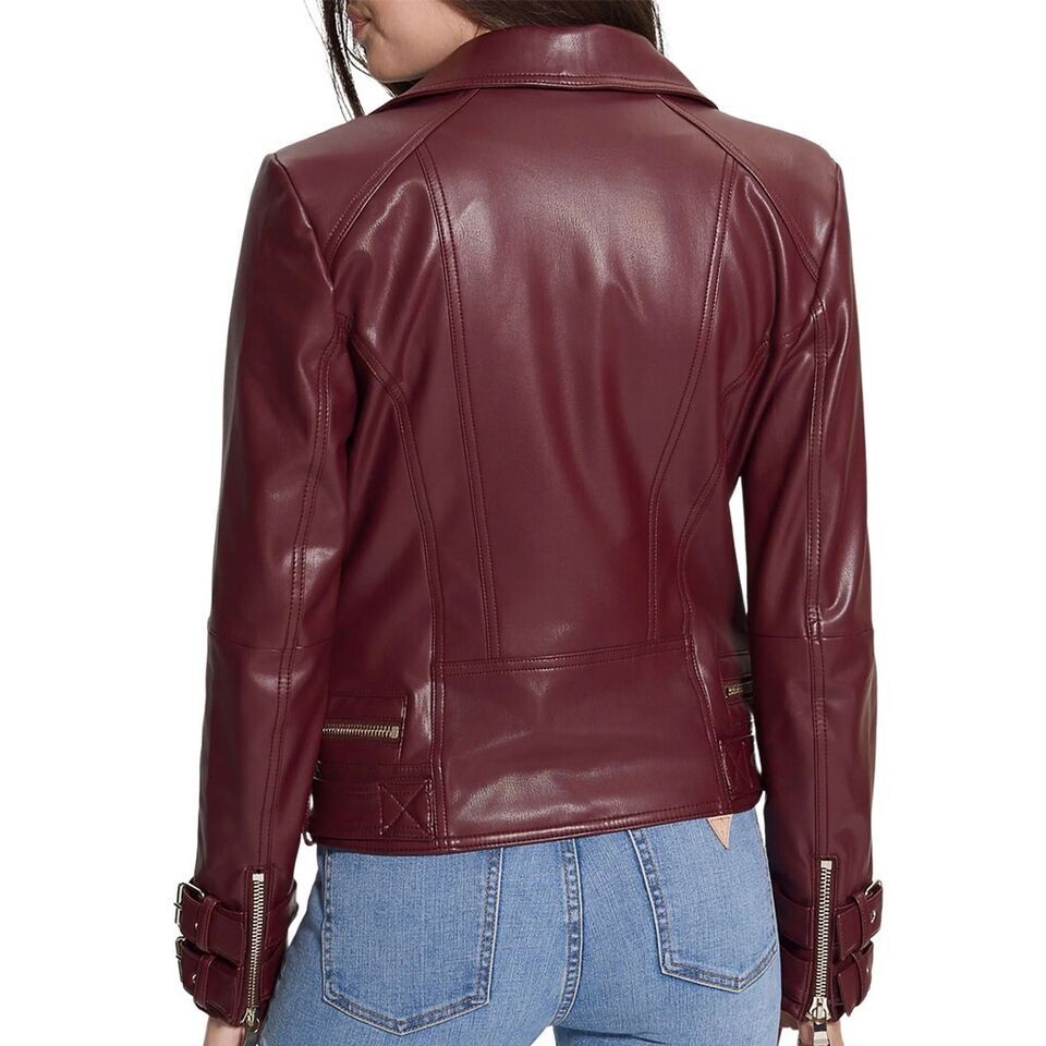 The Hudson Burgundy Leather Women Jacket