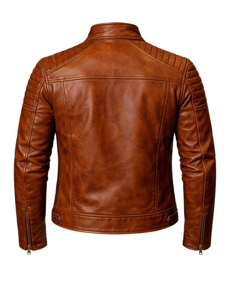 Dofu Men Leather Brown Jacket Top Grain