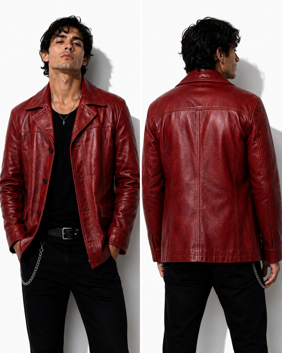 Fight Club Men Leather Coat Premium 100% Pure Original Red