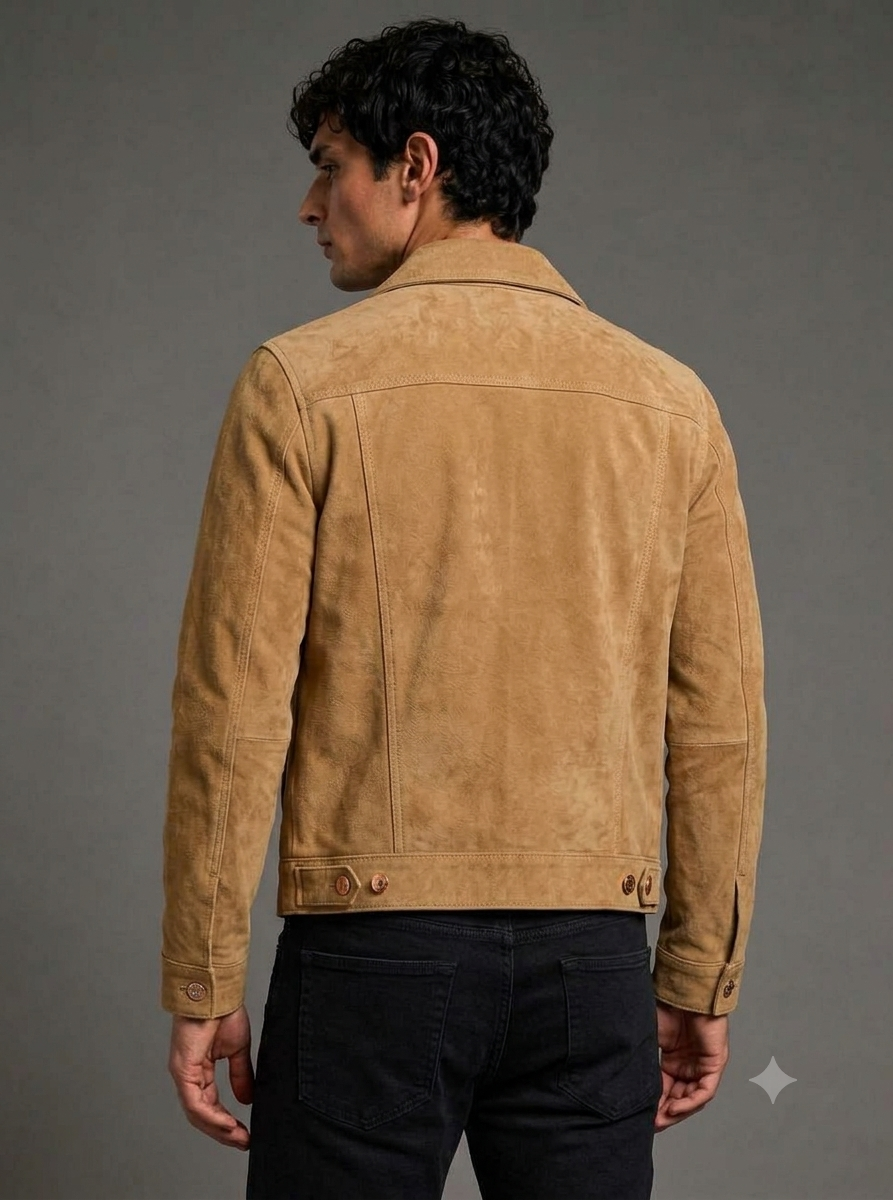 Akilo Designer Beige Leather Suede Jacket Men