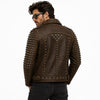 Rikop Studded Leather Jacket Men Brown