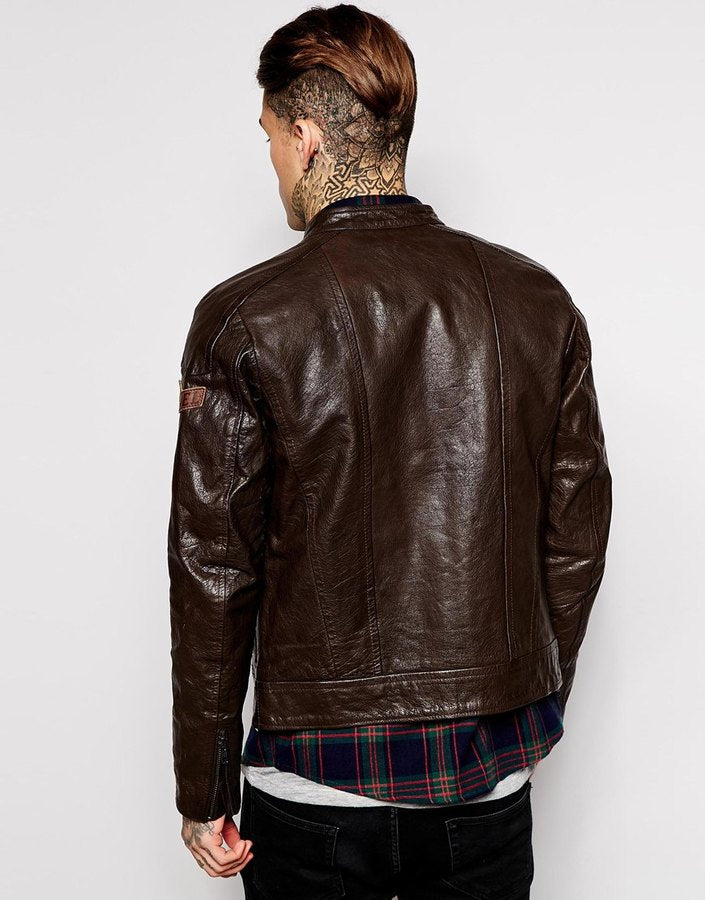 Ramsy Brown Luxury Leather Jacket Men 100% Pure Motorcycle