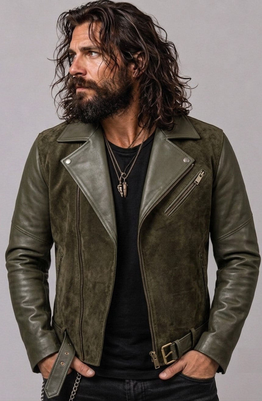 Mucko Designer Green Leather Jacket Men
