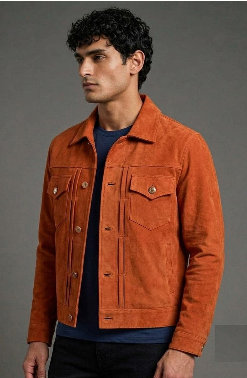 Tako Designer Tan Leather Suede Jacket Men