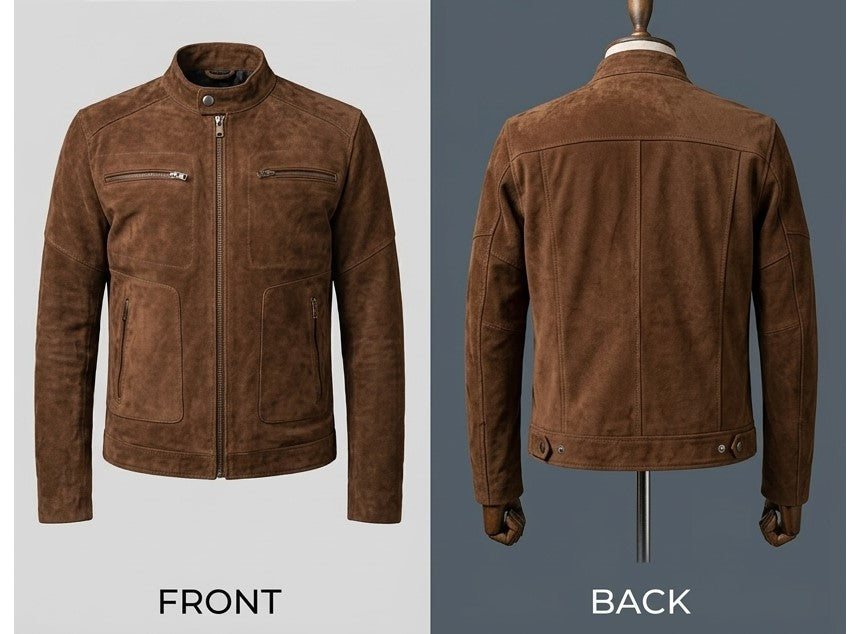 Maroo Designer Brown Leather Suede Jacket Men