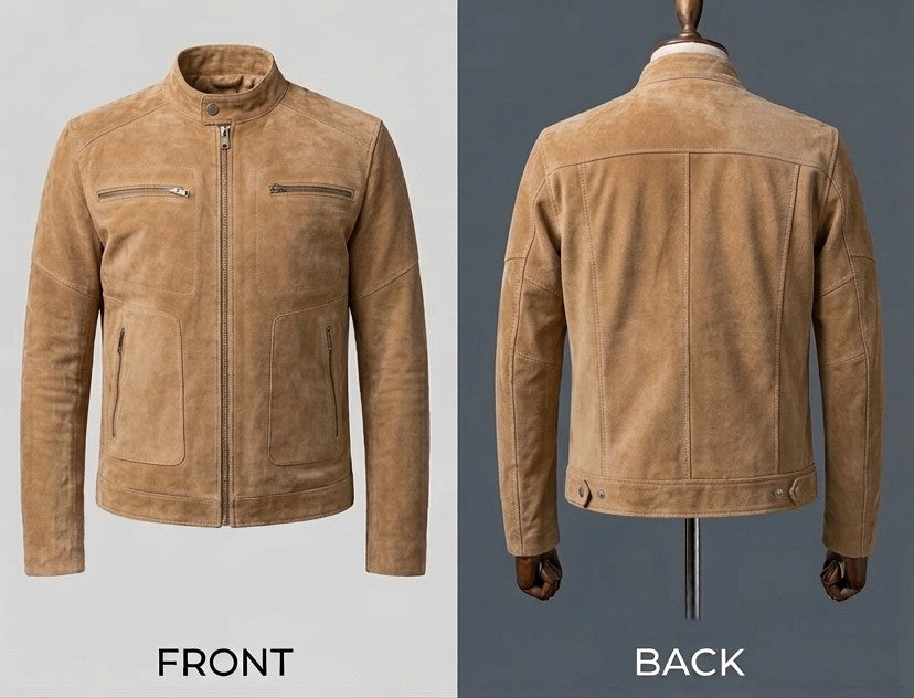 Arav Designer Beige Leather Suede Jacket Men