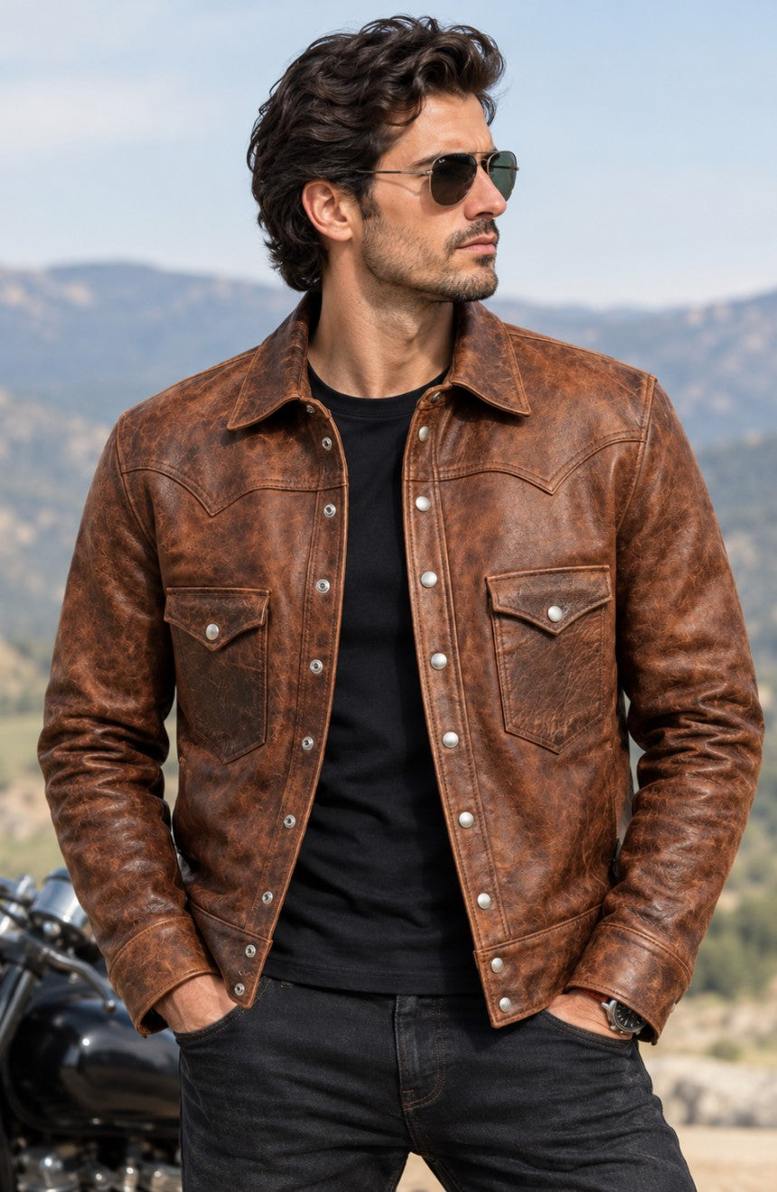 Kilomi Designer Men Leather Brown Jacket Full Grain