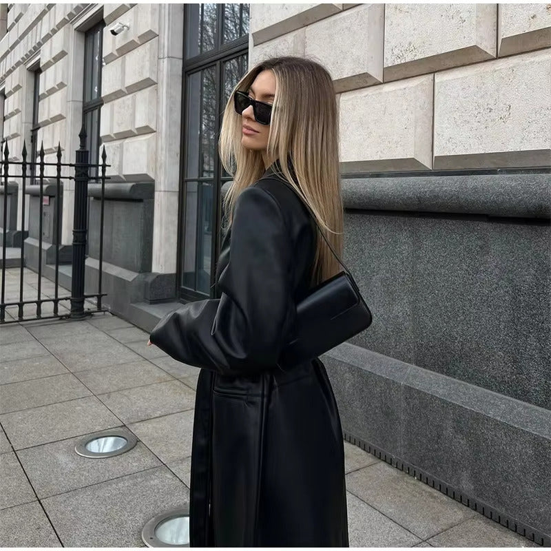 Radit Women Long Genuine Leather Coat Black Jacket Winter Fashion