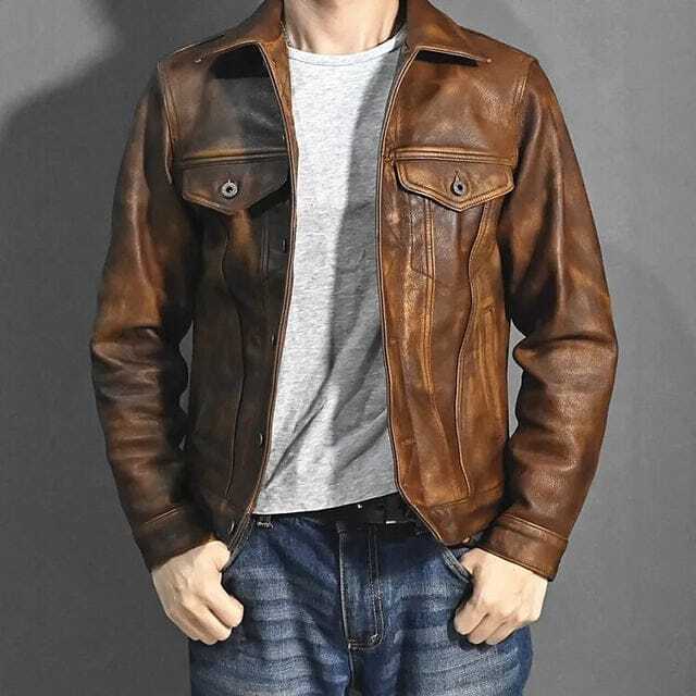 Reckson Reckson Brown Motorcycle Leather Jacket Men 100% Pure Biker Luxury ...