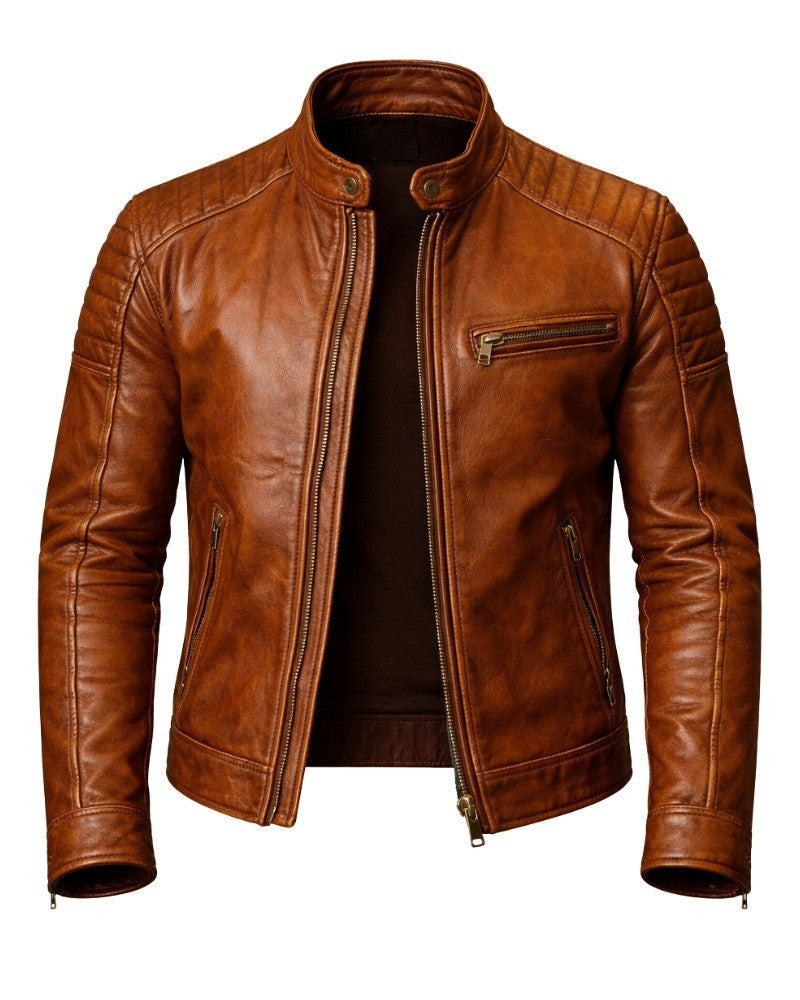 Dofu Men Leather Brown Jacket Top Grain