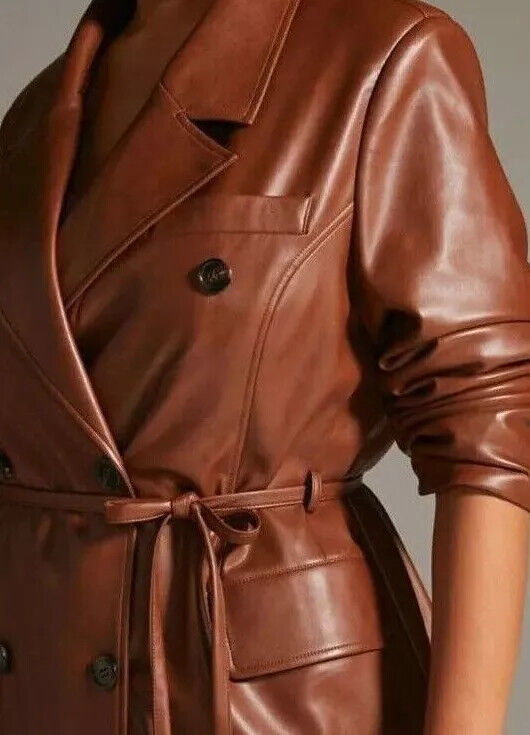 Arian Women Long Leather Coat Genuine Brown Jacket Winter Fashion