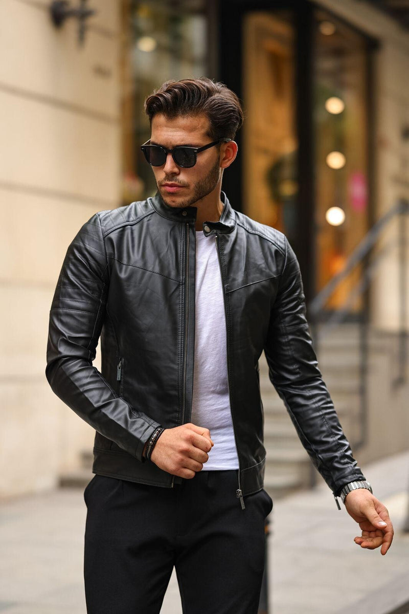 Uhni Men Solid 100% Pure Original Leather Jacket Black Fashion Wear ...