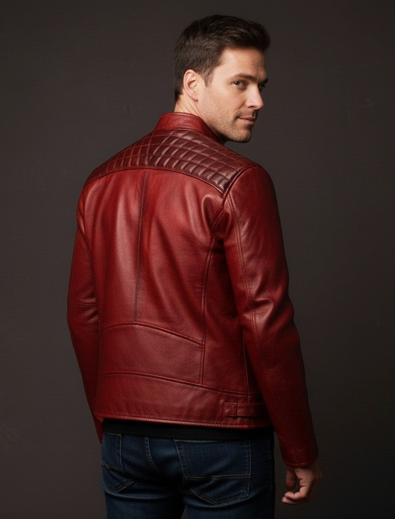 Cafe Racer Leather Jacket Men Premium 100% Pure Original Red