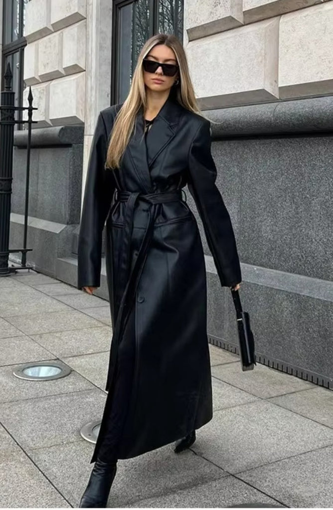 Radit Women Long Genuine Leather Coat Black Jacket Winter Fashion